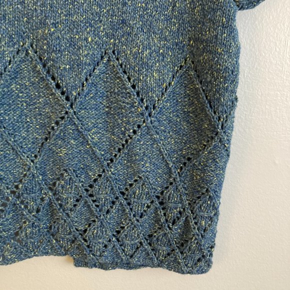 Unbranded Blue Single Button Cardigan Crochet Short Sleeve Cotton Blend Size M - Picture 5 of 5